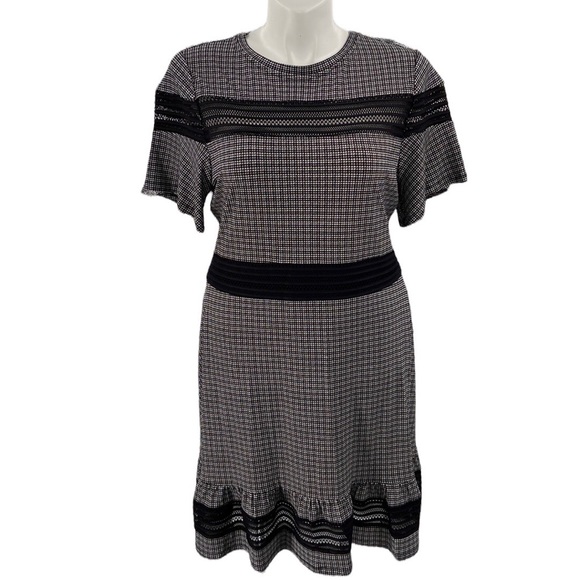 Michael Kors dress size XL black & white peek a boo flounce stretchy zip up - Picture 6 of 14